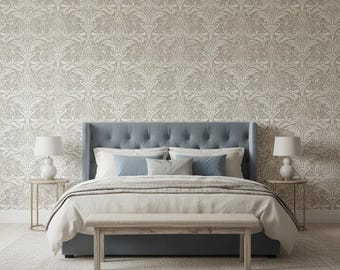 Acanthus Leaves Wallpaper for Ornamental Floral Damask Living Room