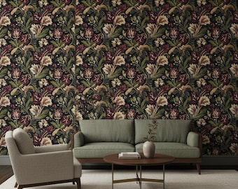 Stylized Flowers Wallpaper for Ornamental Floral Pattern Living Room