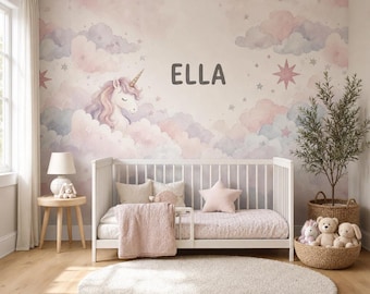 Cream Unicorn Clouds Ella Wallpaper for Kids Bedroom