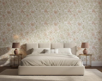 Stylized Flowers Wallpaper for Vintage Floral Botanical Pattern Living