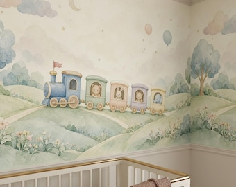 Train Wallpaper for Whimsical Animal Journey Nursery
