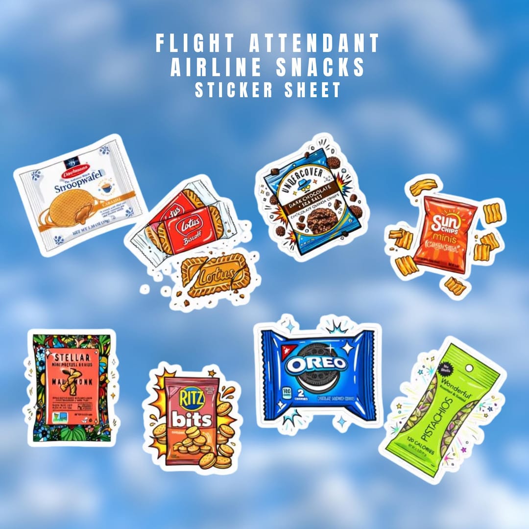 Airplane Snack Sticker Sheet | Travel and Flight Attendant Stickers ...