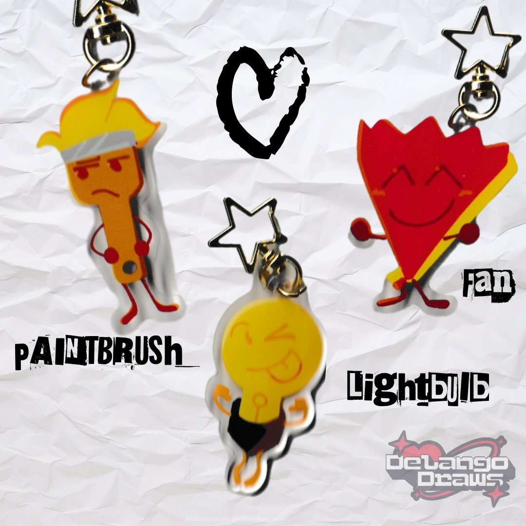 One Object Show Keychains Lightbulb Paintbrush and Fan Holographic Keychains Inanimate Insanity ...