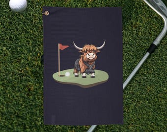 Highland Cow Scottish Golf Towel Gift for Golfers, Funny Cute Scotland Cow Golf Accessories for Men and Women