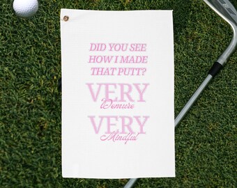Pink Golf Towel for Ladies, Very Demure Very Mindful Funny Trendy Meme Cute and Girly Golf Accessory for Women Golfers