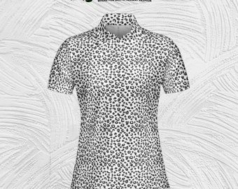 Cheetah Print Golf Polo, Ladies Golf Shirt, Black and White Cheetah with Hearts Print Shirt, Gifts for Golfers, Golf Gifts for Women