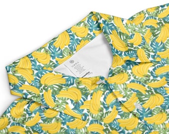 Men's Silly Funny Golf Polo Shirt With Banana Monstera Leaf