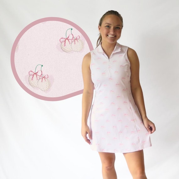 Cute Cherry Golf Balls Ladies Golf Dress Golf Gift for Women Pink Sweet Golfing Apparel for Girls Athletic Dress Golf Gift for Women