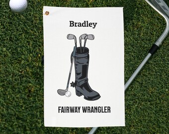 Custom Golf Towel for Bachelor Party Favor, Western Fairway Wrangler Cowboy Golfing Gift for Men and Groomsmen Golfers