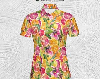 Fruit Ladies Golf Shirt Summer Citrus Pink and Orange Polo for Women