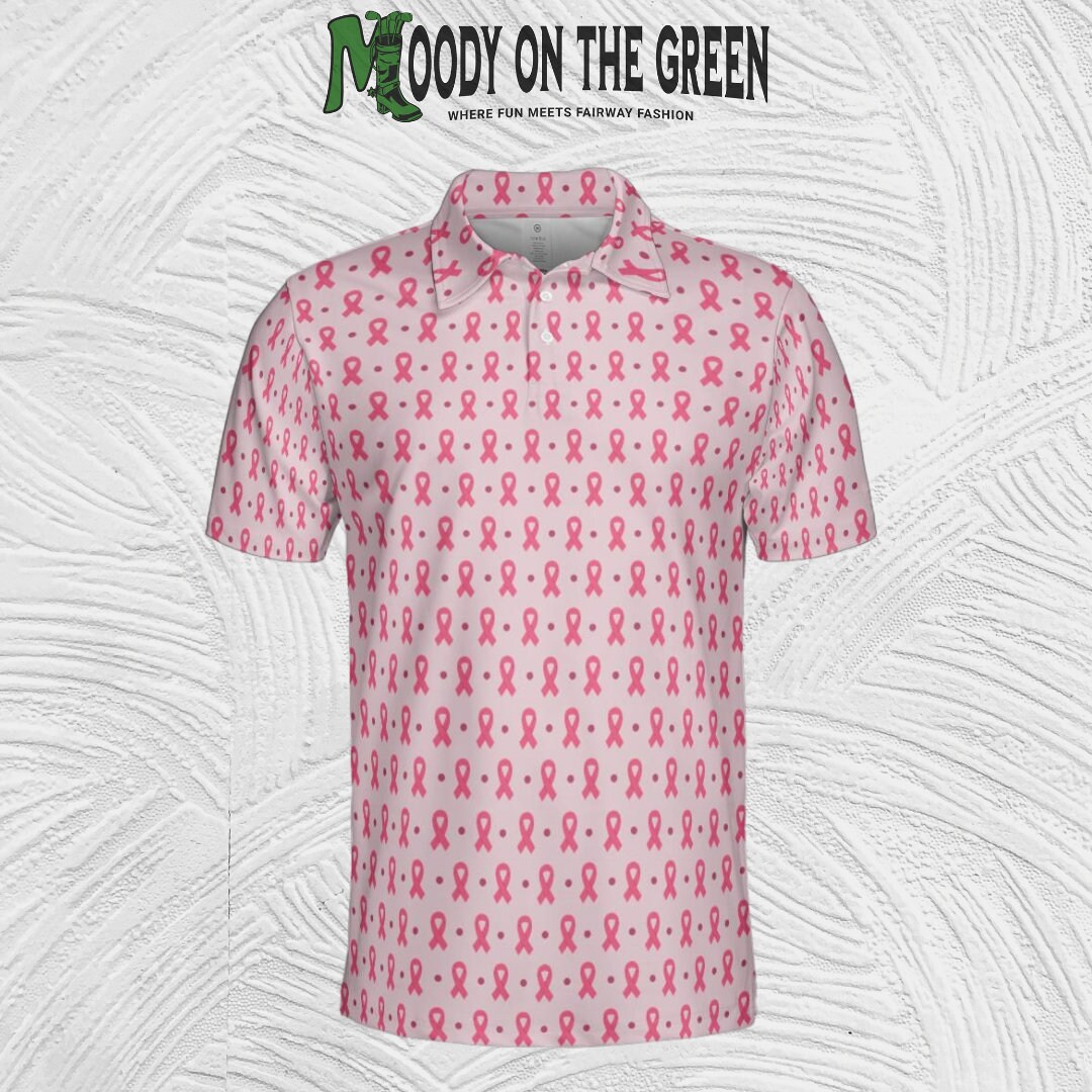 Camiseta de concientización sobre el cáncer de mama, polo de golf con lazo rosa para hombre, camiseta de golf rosa para hombre, camiseta de torneo de golf, polo rosa para golfistas