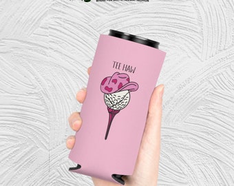 Tee Haw Pink Western Cowgirl Golf Drink Sleeve | Slim Can Cooler | Can Cozie | Funny Gifts for Golfers | Golf Gifts | Golf Bachelorette