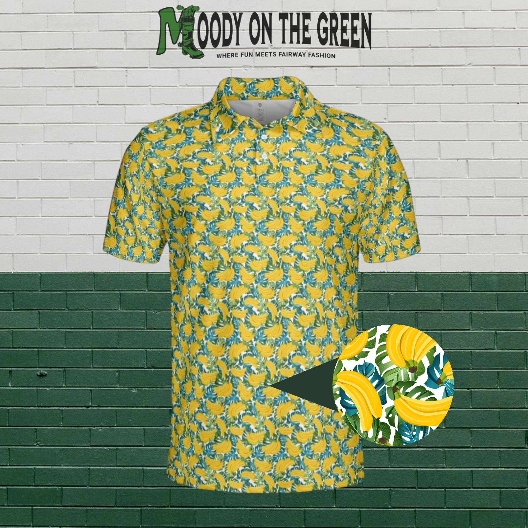 Men's Silly Funny Golf Polo Shirt With Banana Monstera Leaf