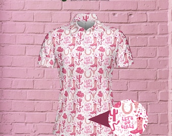Let's Go Girls Pink Western Golf Shirt for Women, Cowgirl Ladies Golf Polo, Matching Golf Bachelorette Shirts