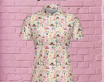 Groovy Western Ladies Golf Shirt, Cowboy Golf Shirt for Women, Girls Golf Apparel, Pink Cowgirl Shirt, Gifts for Golfers, Golf Gifts for Her