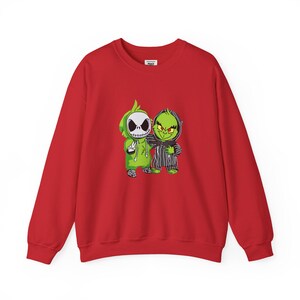 Jack Skellington and Grinch Crewneck Sweatshirt | Halloween Mashup image 8