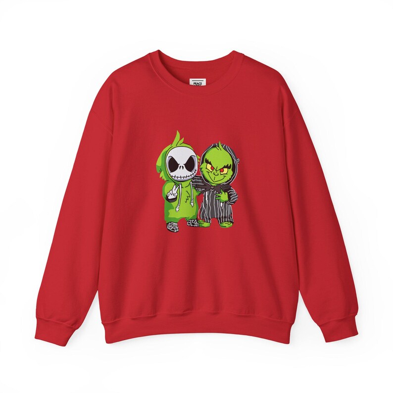 Jack Skellington and Grinch Crewneck Sweatshirt | Halloween Mashup image 8