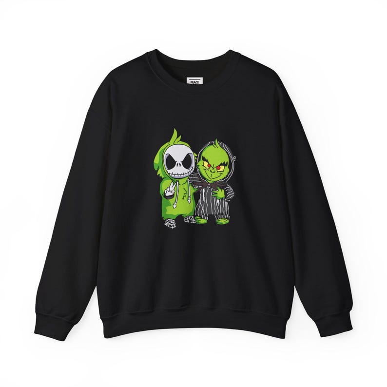Jack Skellington and Grinch Crewneck Sweatshirt | Halloween Mashup image 2