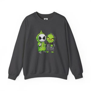 Jack Skellington and Grinch Crewneck Sweatshirt | Halloween Mashup image 5