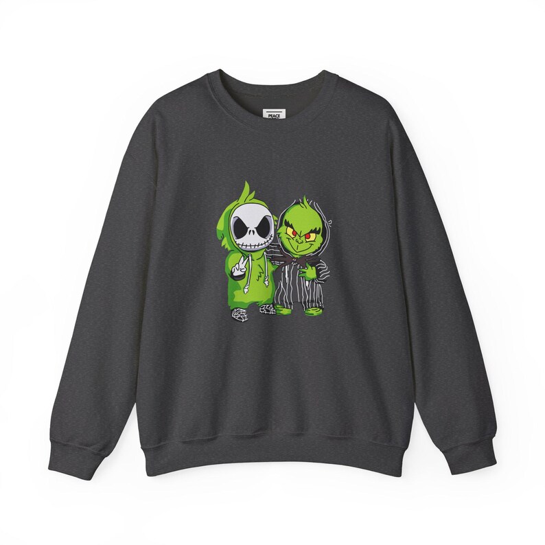 Jack Skellington and Grinch Crewneck Sweatshirt | Halloween Mashup image 5