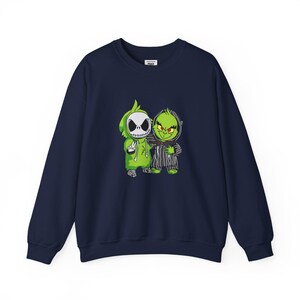 Jack Skellington and Grinch Crewneck Sweatshirt | Halloween Mashup image 6