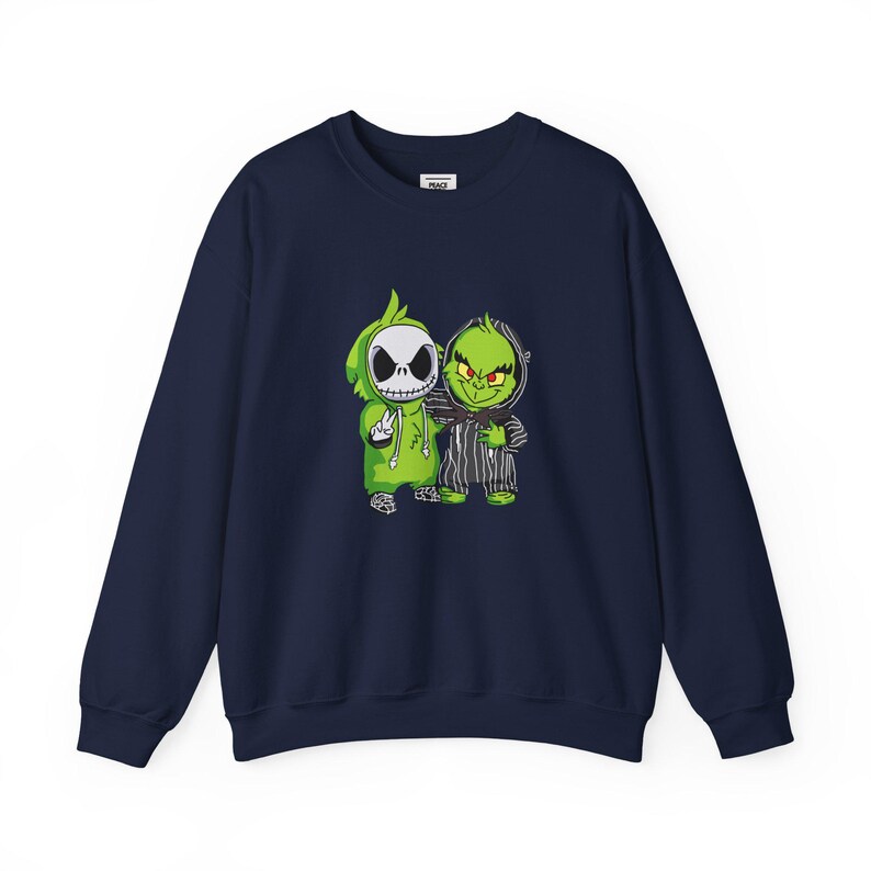 Jack Skellington and Grinch Crewneck Sweatshirt | Halloween Mashup image 6