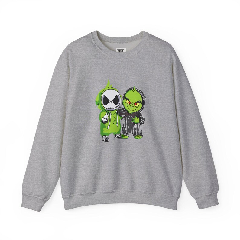 Jack Skellington and Grinch Crewneck Sweatshirt | Halloween Mashup image 4