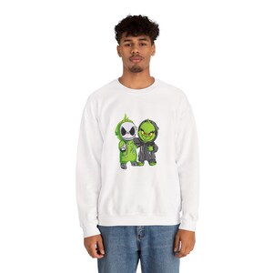 Jack Skellington and Grinch Crewneck Sweatshirt | Halloween Mashup image 11