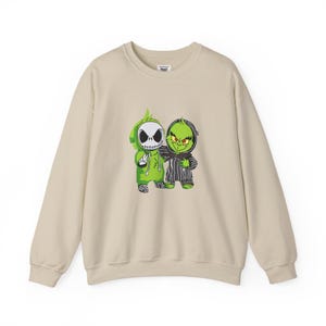 Jack Skellington and Grinch Crewneck Sweatshirt | Halloween Mashup image 3