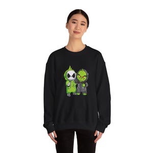 Jack Skellington and Grinch Crewneck Sweatshirt | Halloween Mashup image 9