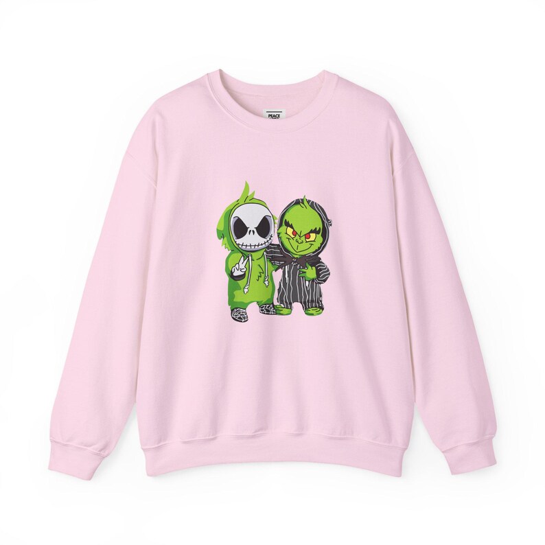 Jack Skellington and Grinch Crewneck Sweatshirt | Halloween Mashup image 7
