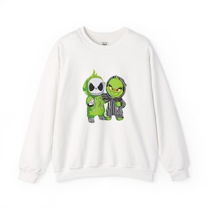 Jack Skellington and Grinch Crewneck Sweatshirt | Halloween Mashup image 1