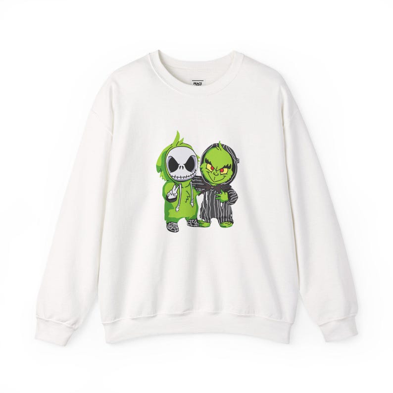 Jack Skellington and Grinch Crewneck Sweatshirt | Halloween Mashup image 1