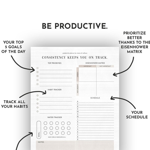 Digital Productivity Planner |  Productivity Planner For Life Printable | ADHD Planner For Productivity | Eisenhower Matrix Goodnotes, PDF,