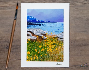 Coastal Poppies - Original Gouache painting - Pacific Coast, California Poppies / Floral Art Print / Landscape Wall Art