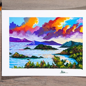 Island Magic - Gouache Painting - Original Art Print / Seascape Wall Decor / Trunk Bay Virgin Islands / Landscape Print