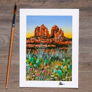 Original Gouache Painting Sedona Cathedral Rock & Art Print - Arizona Desert / Southwest Landscape Painting / Wall Decor