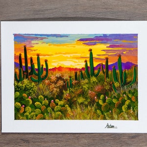 Fleurs de cactus en Arizona - peinture à la gouache originale - peinture de paysage / impression d'art / petite impression d'art / décoration murale