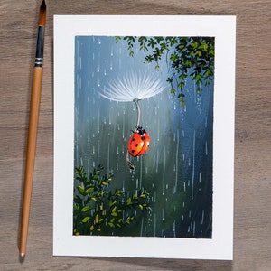 Ladybug&#39;s Dream - Gouache painting - Ladybug Print / Bug painting / Original Art Prints / Small Art Prints