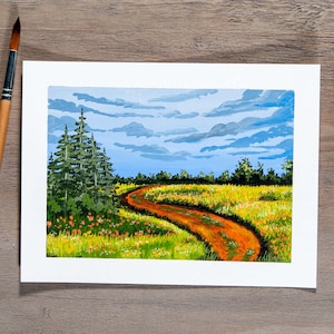 Vibrant Fields and Skies Gouache Painting - Art Print Set for Home Decor - Original Painting on Watercolor Paper - Room Wall Decor