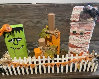 Halloween, Joyeux Halloween, Spooky, Blocs de bois, Shelf sitter,
