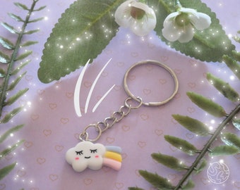 Kawaii Rainbow Cloud Keychain • Original & Fun • Gift Idea > Birthday, Christmas, mom, dad, school, home, car keyring