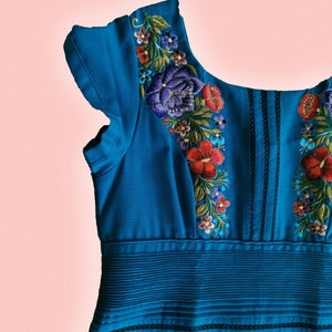 Blue Linen Blouse - LLuvia Model - Handmade - Tight Cut - Mexican Blouse - Mexican Dress - Made by Mayan Artisans