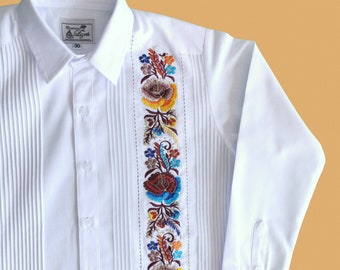 Linen Guayabera for Men - Mexican Shirt - from Yucatan - Hand Double Embroidered - Fathers Day Gift