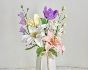 Handmade Crochet Flower Bouquet: Lily, Daisy, Tulip