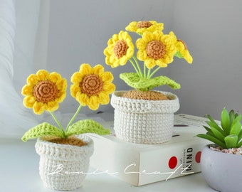 Handmade Crochet Sunflower in Pot, Desk Decoration, Gift for Her