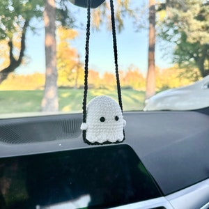 Cute Ghost Car Charm, Ghost On A Swing Car Charm, Crochet,  Halloween Car Accessory, Car Ornament, Mirror Accessory, Birthday Gift