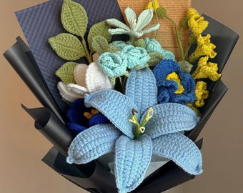 Handmade Crochet Flower Bouquet, Lily, Sunflower, Get Well Soon, Graduation Gift, Appreciation Gift, Gift for Her, Love, Mom, Dad, Love