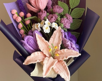 Handmade Crochet Lily Bouquet, Appreciation Gift, Birthday, Finished Product, Home Decor, Girlfriend, Wife, Anniversary, Gift For Her
