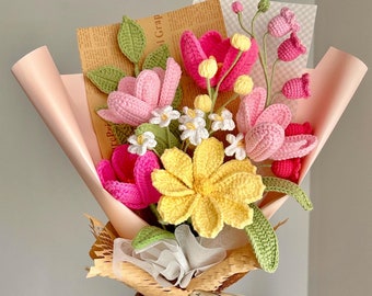 Crochet Flower Bouquet: Handmade Cotton Tulips & Daisies, Mother's Day Gift, Love, Mom, Gift for Her
